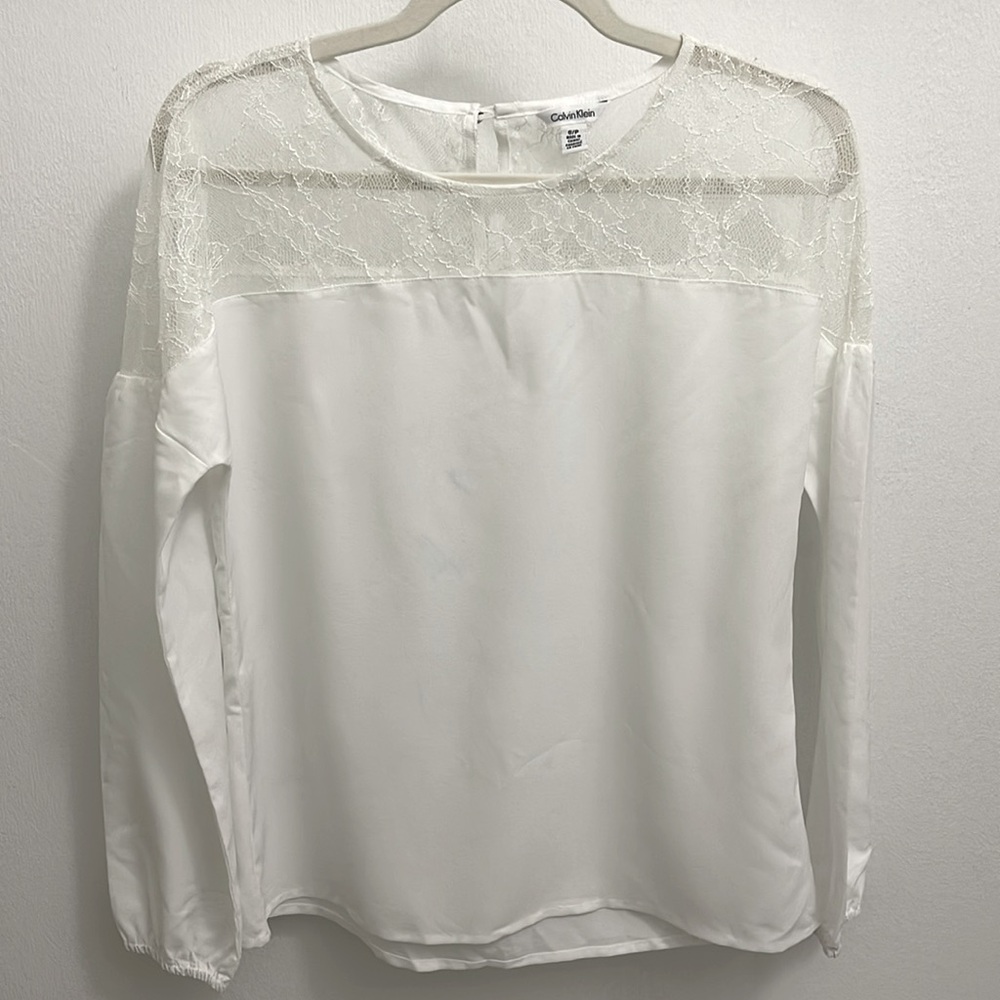 Calvin Klein NWOT Blouse White Lace Size Small Petite